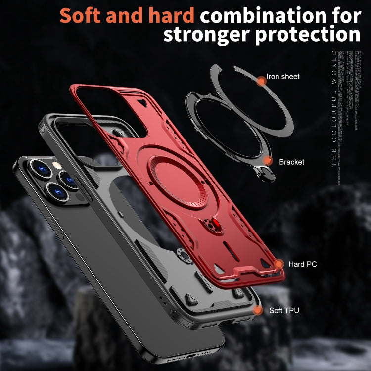 For iPhone 15 Pro Max PC Hybrid TPU Armor MagSafe Ring Holder Phone Case(Red) by buy2fix