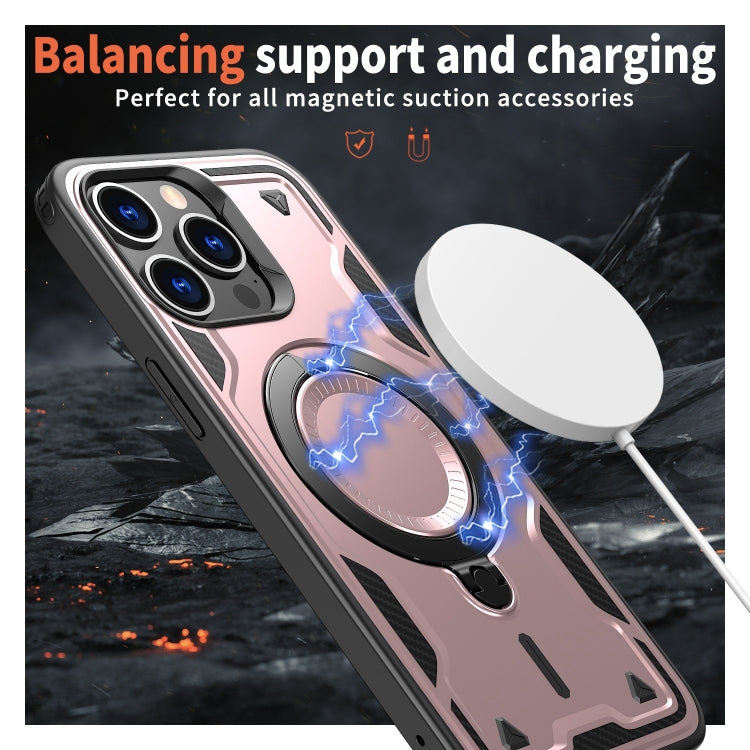 For iPhone 15 Pro Max PC Hybrid TPU Armor MagSafe Ring Holder Phone Case(Rose Gold) by buy2fix