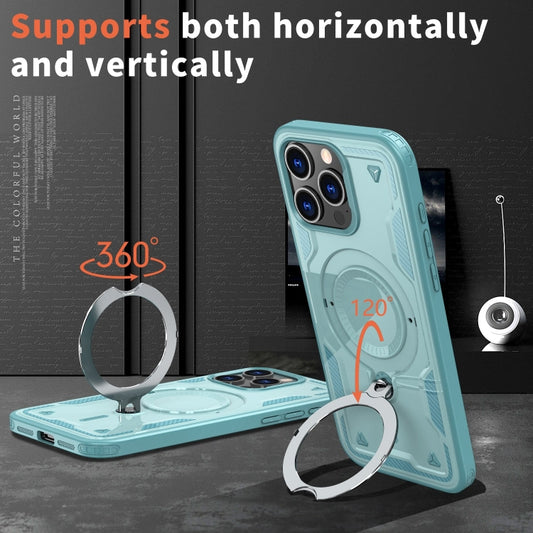 For iPhone 15 Pro PC Hybrid TPU Armor MagSafe Ring Holder Phone Case(Light Blue) - iPhone 15 Pro Cases by buy2fix | Online Shopping UK | buy2fix