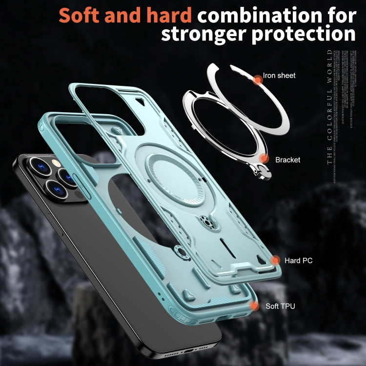For iPhone 15 Pro PC Hybrid TPU Armor MagSafe Ring Holder Phone Case(Light Blue) - iPhone 15 Pro Cases by buy2fix | Online Shopping UK | buy2fix