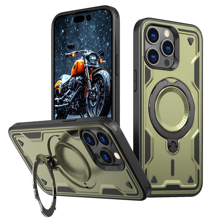 For iPhone 15 Pro PC Hybrid TPU Armor MagSafe Ring Holder Phone Case(Olive Green) - iPhone 15 Pro Cases by buy2fix | Online Shopping UK | buy2fix