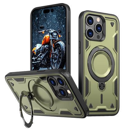 For iPhone 15 Pro PC Hybrid TPU Armor MagSafe Ring Holder Phone Case(Olive Green) - iPhone 15 Pro Cases by buy2fix | Online Shopping UK | buy2fix