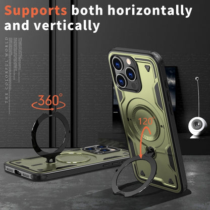 For iPhone 15 Pro PC Hybrid TPU Armor MagSafe Ring Holder Phone Case(Olive Green) - iPhone 15 Pro Cases by buy2fix | Online Shopping UK | buy2fix