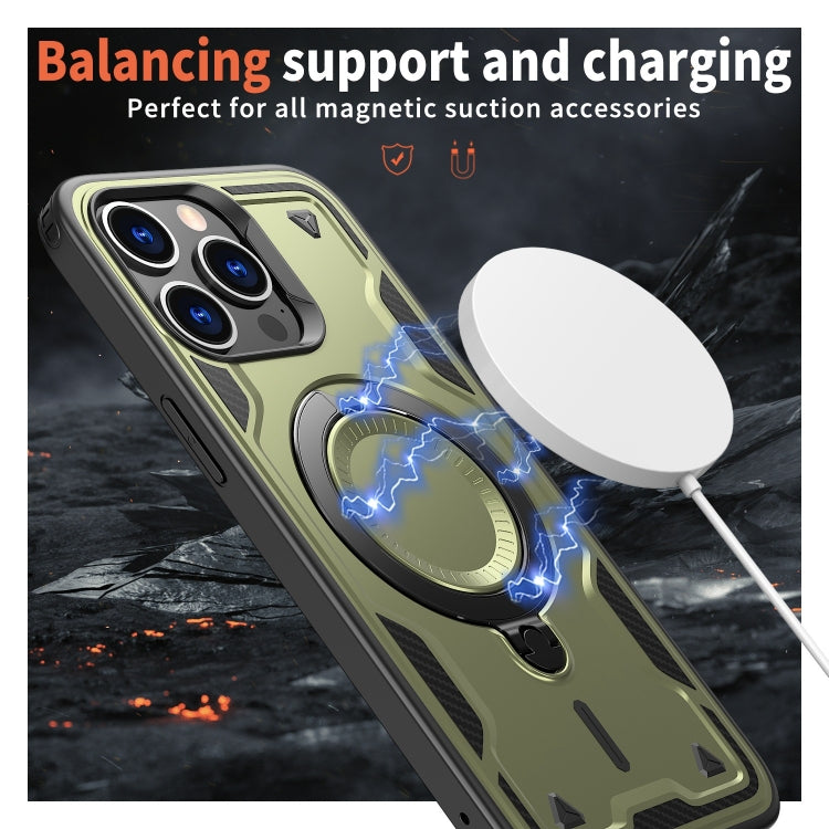 For iPhone 15 Pro PC Hybrid TPU Armor MagSafe Ring Holder Phone Case(Olive Green) - iPhone 15 Pro Cases by buy2fix | Online Shopping UK | buy2fix