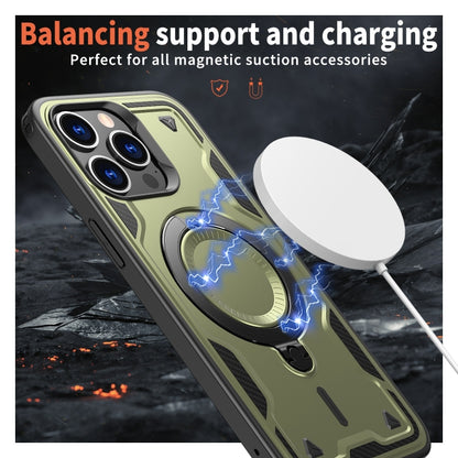 For iPhone 15 Pro PC Hybrid TPU Armor MagSafe Ring Holder Phone Case(Olive Green) - iPhone 15 Pro Cases by buy2fix | Online Shopping UK | buy2fix