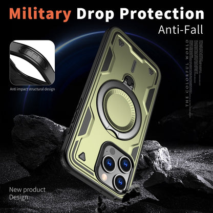 For iPhone 15 Pro PC Hybrid TPU Armor MagSafe Ring Holder Phone Case(Olive Green) - iPhone 15 Pro Cases by buy2fix | Online Shopping UK | buy2fix