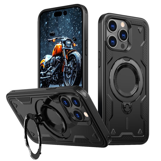 For iPhone 15 Pro PC Hybrid TPU Armor MagSafe Ring Holder Phone Case(Black) - iPhone 15 Pro Cases by buy2fix | Online Shopping UK | buy2fix