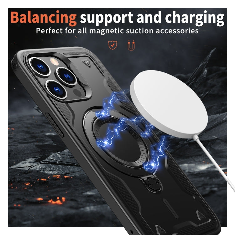 For iPhone 15 Pro PC Hybrid TPU Armor MagSafe Ring Holder Phone Case(Black) - iPhone 15 Pro Cases by buy2fix | Online Shopping UK | buy2fix