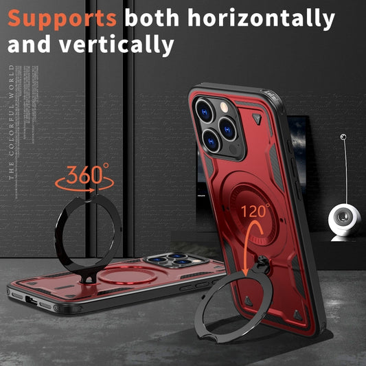 For iPhone 15 Pro PC Hybrid TPU Armor MagSafe Ring Holder Phone Case(Red) - iPhone 15 Pro Cases by buy2fix | Online Shopping UK | buy2fix
