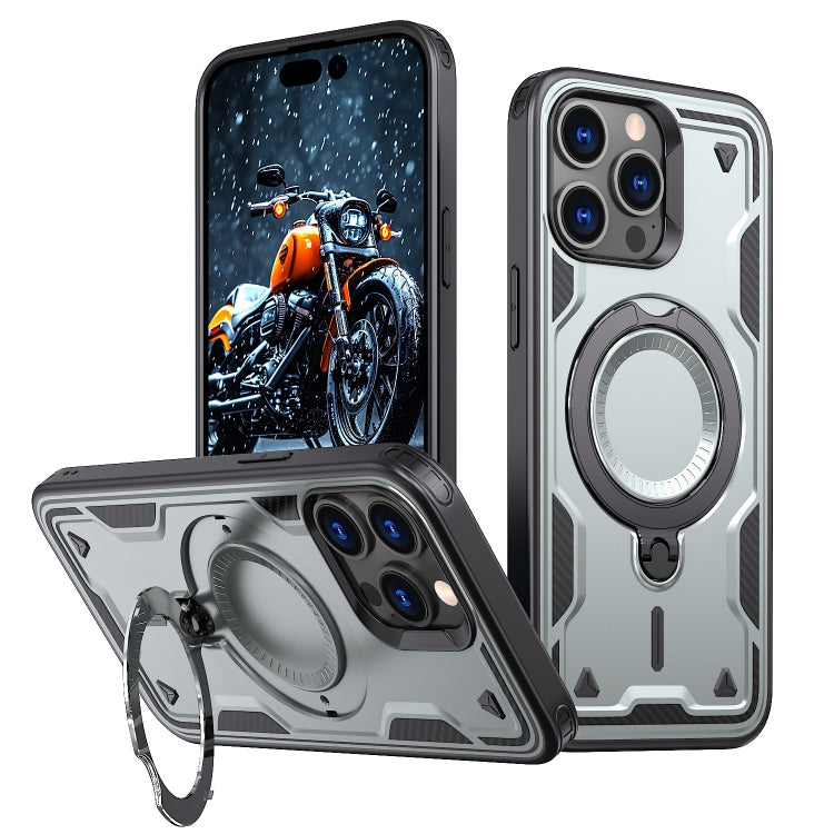 For iPhone 15 Pro PC Hybrid TPU Armor MagSafe Ring Holder Phone Case(Grey) - iPhone 15 Pro Cases by buy2fix | Online Shopping UK | buy2fix