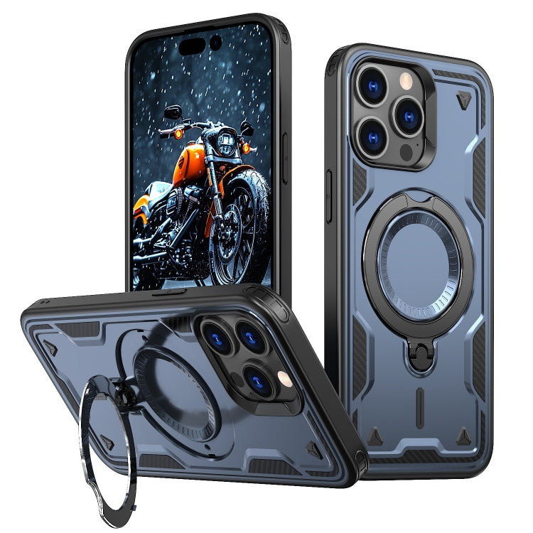 For iPhone 15 Pro PC Hybrid TPU Armor MagSafe Ring Holder Phone Case(Blue) - iPhone 15 Pro Cases by buy2fix | Online Shopping UK | buy2fix