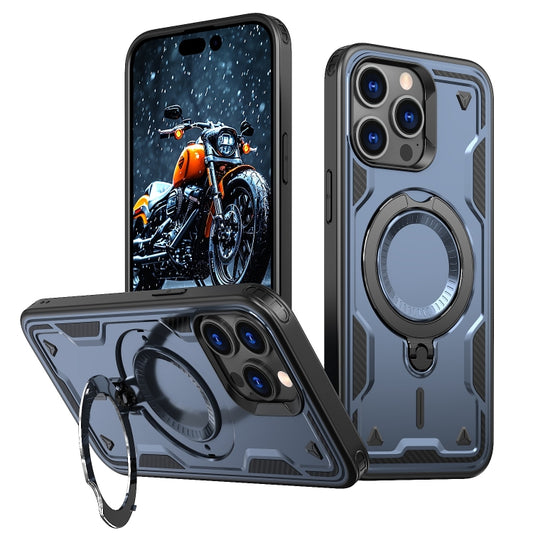For iPhone 15 Pro PC Hybrid TPU Armor MagSafe Ring Holder Phone Case(Blue) - iPhone 15 Pro Cases by buy2fix | Online Shopping UK | buy2fix