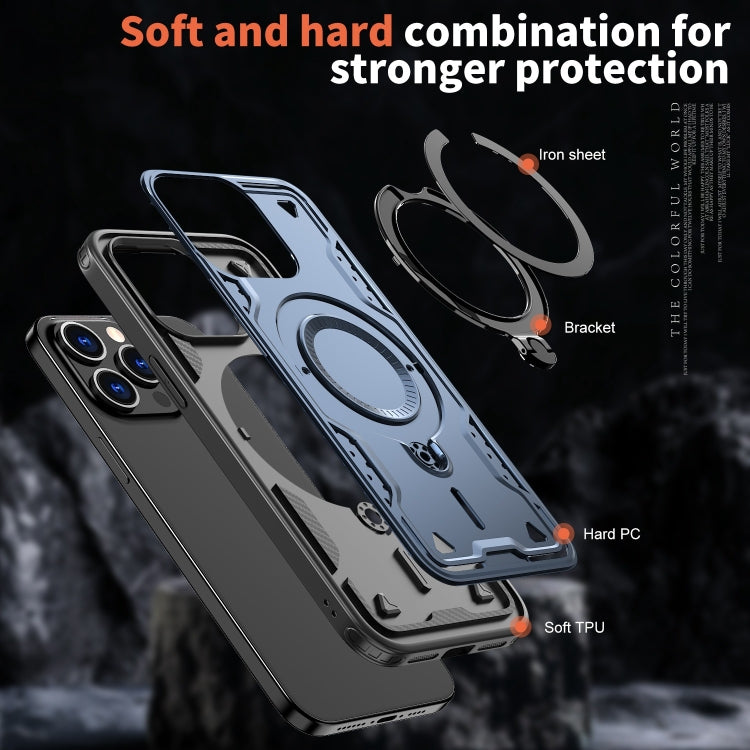 For iPhone 15 Pro PC Hybrid TPU Armor MagSafe Ring Holder Phone Case(Blue) - iPhone 15 Pro Cases by buy2fix | Online Shopping UK | buy2fix