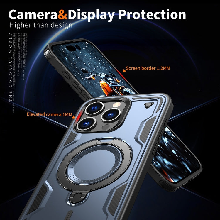 For iPhone 15 Pro PC Hybrid TPU Armor MagSafe Ring Holder Phone Case(Blue) - iPhone 15 Pro Cases by buy2fix | Online Shopping UK | buy2fix