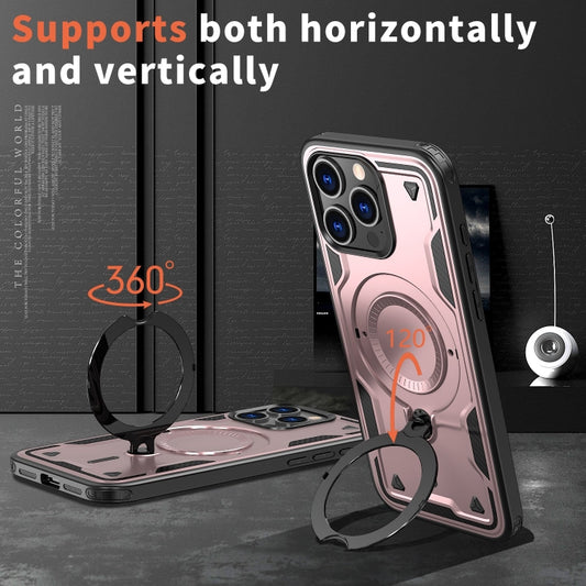 For iPhone 15 Pro PC Hybrid TPU Armor MagSafe Ring Holder Phone Case(Rose Gold) - iPhone 15 Pro Cases by buy2fix | Online Shopping UK | buy2fix