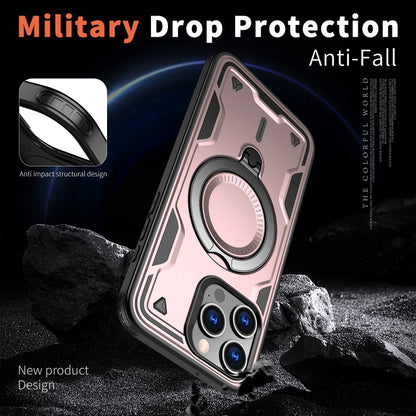 For iPhone 15 Pro PC Hybrid TPU Armor MagSafe Ring Holder Phone Case(Rose Gold) - iPhone 15 Pro Cases by buy2fix | Online Shopping UK | buy2fix
