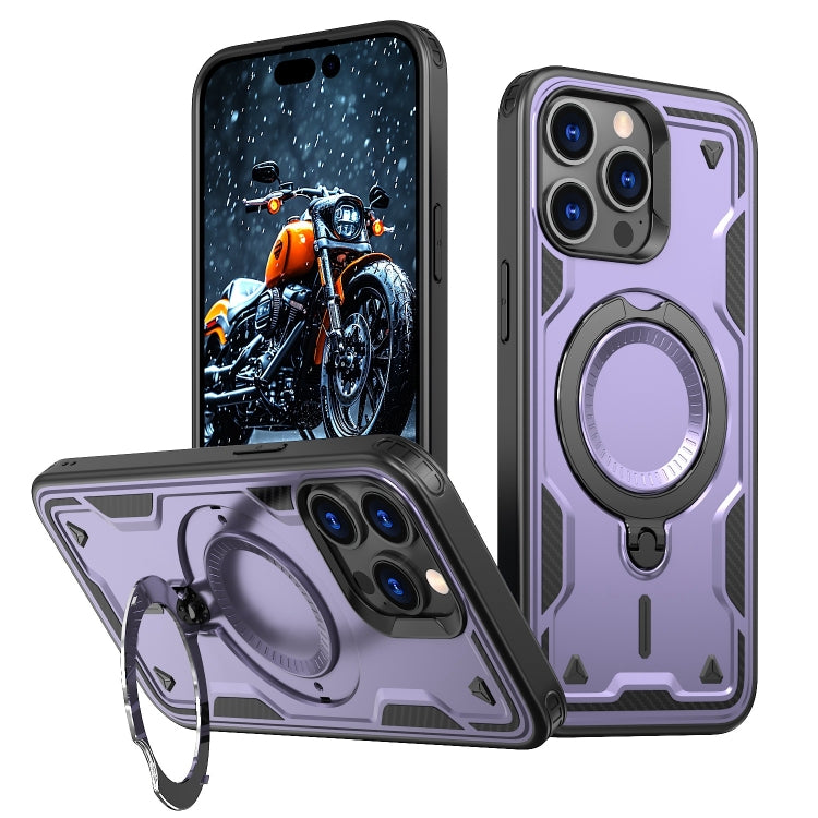 For iPhone 15 Pro PC Hybrid TPU Armor MagSafe Ring Holder Phone Case(Purple) - iPhone 15 Pro Cases by buy2fix | Online Shopping UK | buy2fix