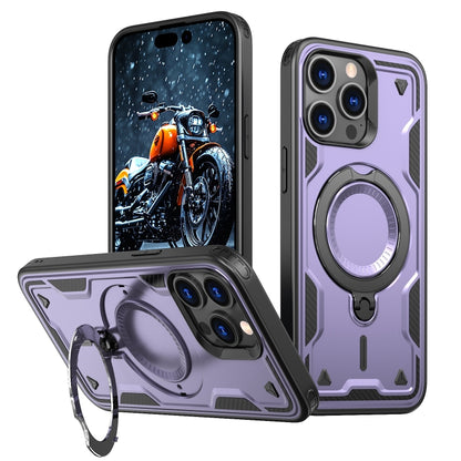 For iPhone 15 Pro PC Hybrid TPU Armor MagSafe Ring Holder Phone Case(Purple) - iPhone 15 Pro Cases by buy2fix | Online Shopping UK | buy2fix