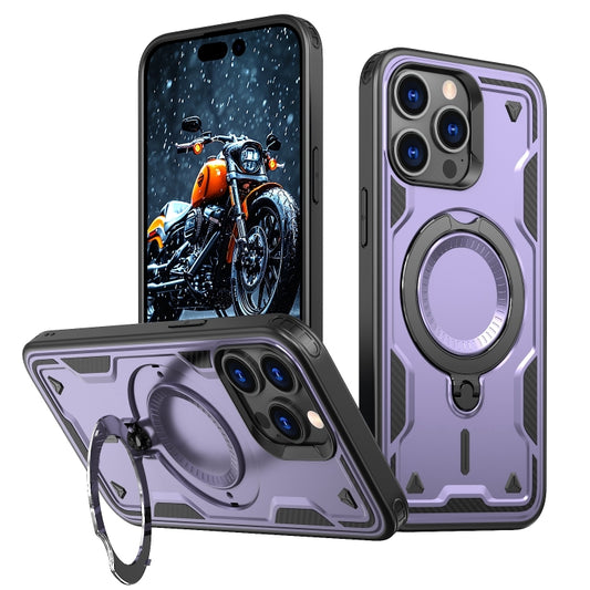 For iPhone 15 Pro PC Hybrid TPU Armor MagSafe Ring Holder Phone Case(Purple) - iPhone 15 Pro Cases by buy2fix | Online Shopping UK | buy2fix