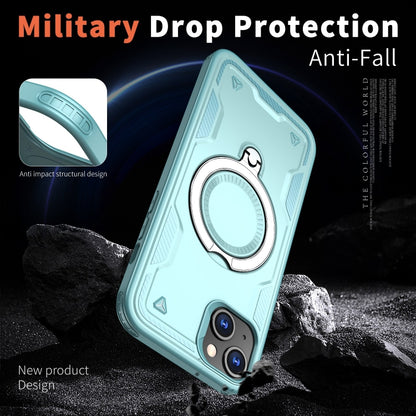 For iPhone 15 PC Hybrid TPU Armor MagSafe Ring Holder Phone Case(Light Blue) - iPhone 15 Cases by buy2fix | Online Shopping UK | buy2fix