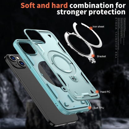 For iPhone 15 PC Hybrid TPU Armor MagSafe Ring Holder Phone Case(Light Blue) - iPhone 15 Cases by buy2fix | Online Shopping UK | buy2fix