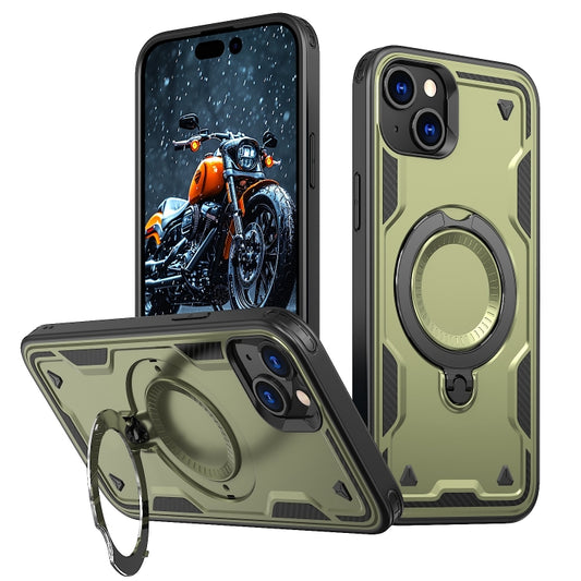 For iPhone 15 PC Hybrid TPU Armor MagSafe Ring Holder Phone Case(Olive Green) - iPhone 15 Cases by buy2fix | Online Shopping UK | buy2fix