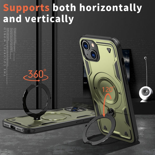 For iPhone 15 PC Hybrid TPU Armor MagSafe Ring Holder Phone Case(Olive Green) - iPhone 15 Cases by buy2fix | Online Shopping UK | buy2fix