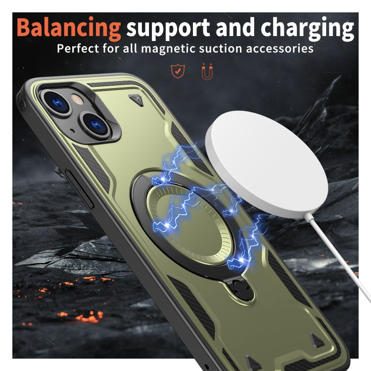 For iPhone 15 PC Hybrid TPU Armor MagSafe Ring Holder Phone Case(Olive Green) - iPhone 15 Cases by buy2fix | Online Shopping UK | buy2fix