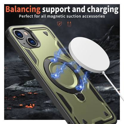 For iPhone 15 PC Hybrid TPU Armor MagSafe Ring Holder Phone Case(Olive Green) - iPhone 15 Cases by buy2fix | Online Shopping UK | buy2fix