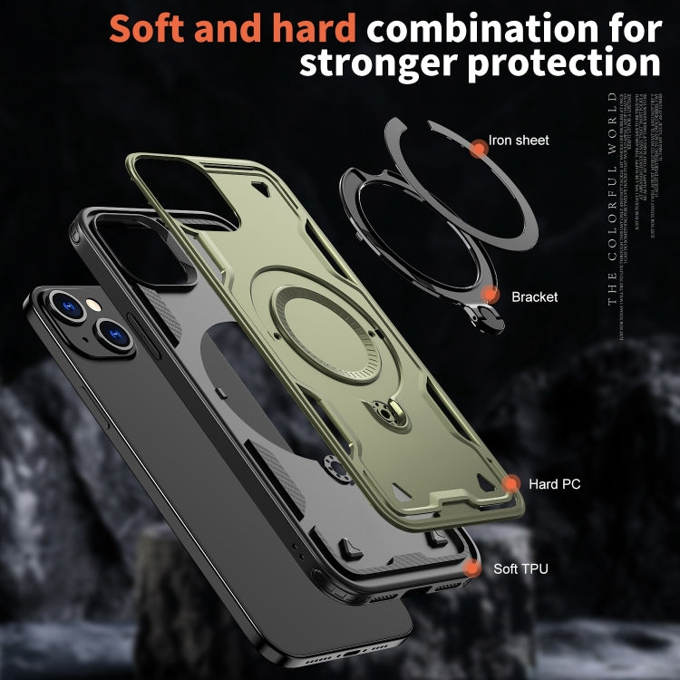 For iPhone 15 PC Hybrid TPU Armor MagSafe Ring Holder Phone Case(Olive Green) - iPhone 15 Cases by buy2fix | Online Shopping UK | buy2fix