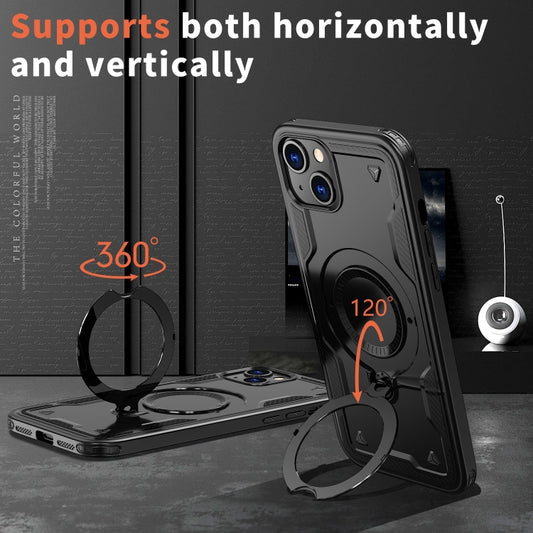 For iPhone 15 PC Hybrid TPU Armor MagSafe Ring Holder Phone Case(Black) - iPhone 15 Cases by buy2fix | Online Shopping UK | buy2fix