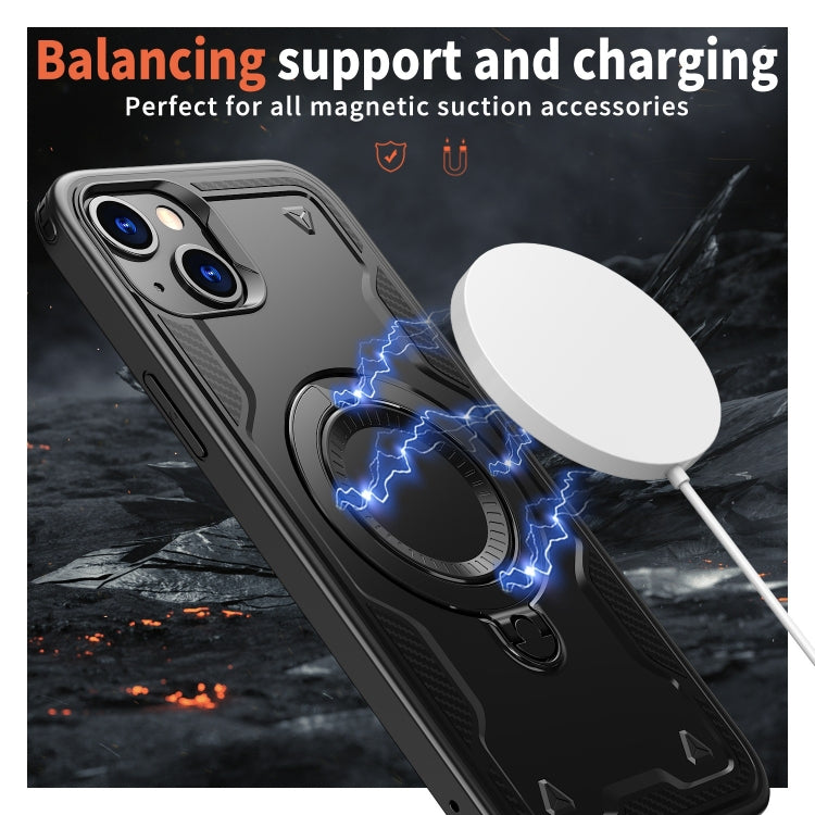 For iPhone 15 PC Hybrid TPU Armor MagSafe Ring Holder Phone Case(Black) - iPhone 15 Cases by buy2fix | Online Shopping UK | buy2fix