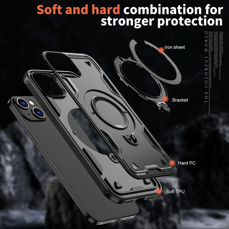 For iPhone 15 PC Hybrid TPU Armor MagSafe Ring Holder Phone Case(Black) - iPhone 15 Cases by buy2fix | Online Shopping UK | buy2fix