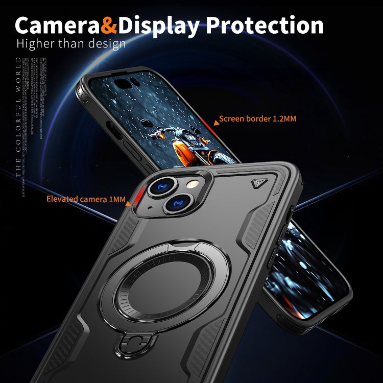 For iPhone 15 PC Hybrid TPU Armor MagSafe Ring Holder Phone Case(Black) - iPhone 15 Cases by buy2fix | Online Shopping UK | buy2fix