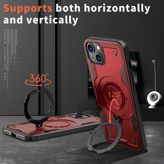 For iPhone 15 PC Hybrid TPU Armor MagSafe Ring Holder Phone Case(Red) - iPhone 15 Cases by buy2fix | Online Shopping UK | buy2fix