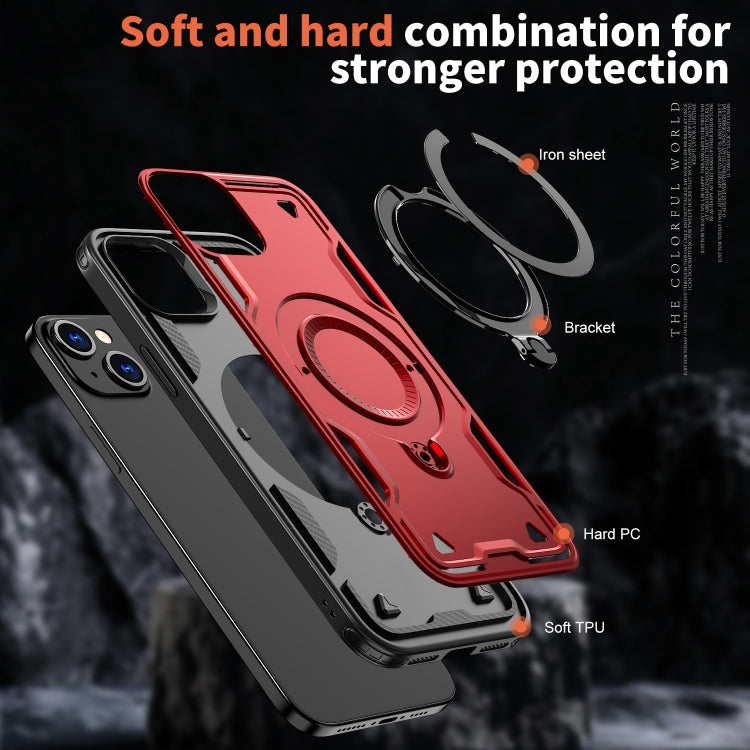 For iPhone 15 PC Hybrid TPU Armor MagSafe Ring Holder Phone Case(Red) - iPhone 15 Cases by buy2fix | Online Shopping UK | buy2fix