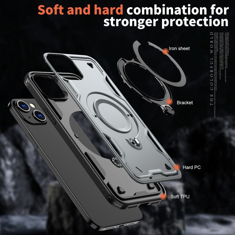 For iPhone 15 PC Hybrid TPU Armor MagSafe Ring Holder Phone Case(Grey) - iPhone 15 Cases by buy2fix | Online Shopping UK | buy2fix
