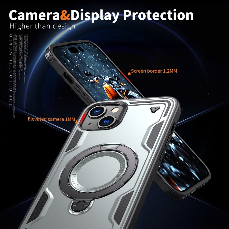 For iPhone 15 PC Hybrid TPU Armor MagSafe Ring Holder Phone Case(Grey) - iPhone 15 Cases by buy2fix | Online Shopping UK | buy2fix