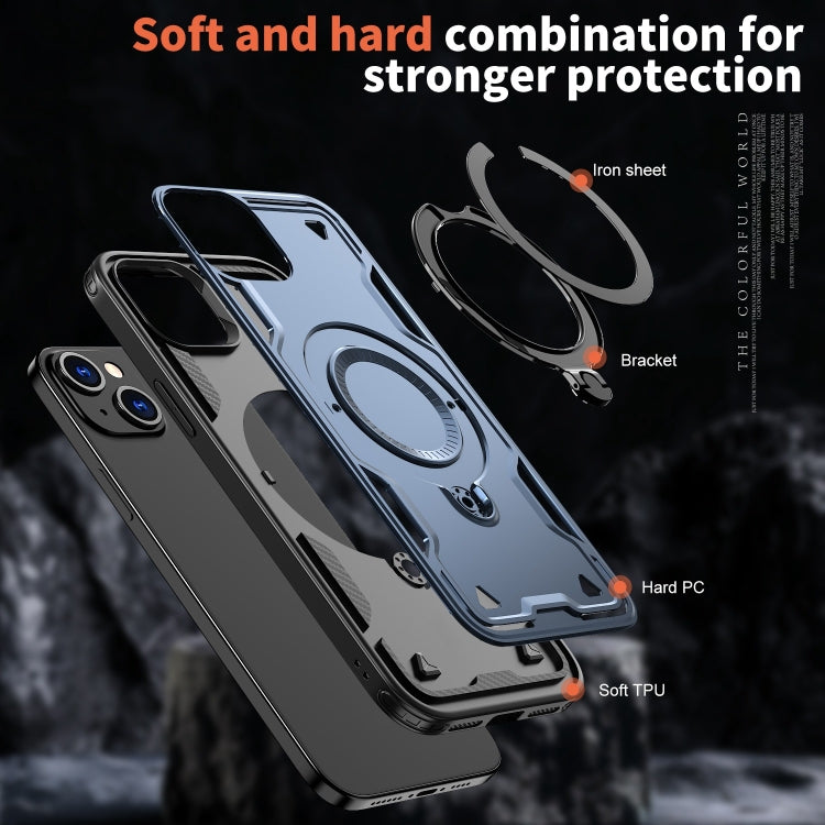 For iPhone 15 PC Hybrid TPU Armor MagSafe Ring Holder Phone Case(Blue) - iPhone 15 Cases by buy2fix | Online Shopping UK | buy2fix