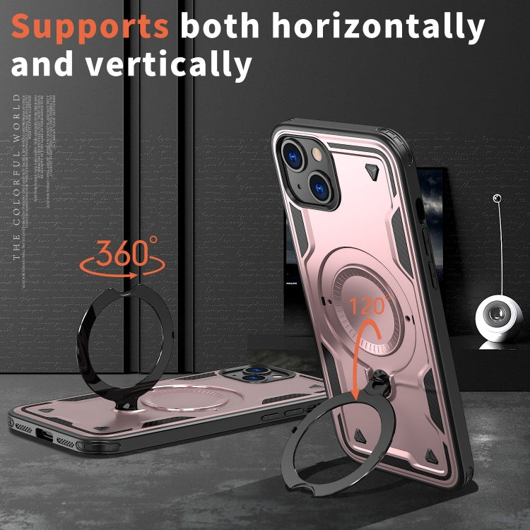 For iPhone 15 PC Hybrid TPU Armor MagSafe Ring Holder Phone Case(Rose Gold) - iPhone 15 Cases by buy2fix | Online Shopping UK | buy2fix