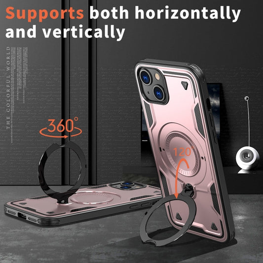 For iPhone 15 PC Hybrid TPU Armor MagSafe Ring Holder Phone Case(Rose Gold) - iPhone 15 Cases by buy2fix | Online Shopping UK | buy2fix