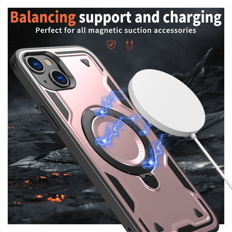 For iPhone 15 PC Hybrid TPU Armor MagSafe Ring Holder Phone Case(Rose Gold) - iPhone 15 Cases by buy2fix | Online Shopping UK | buy2fix