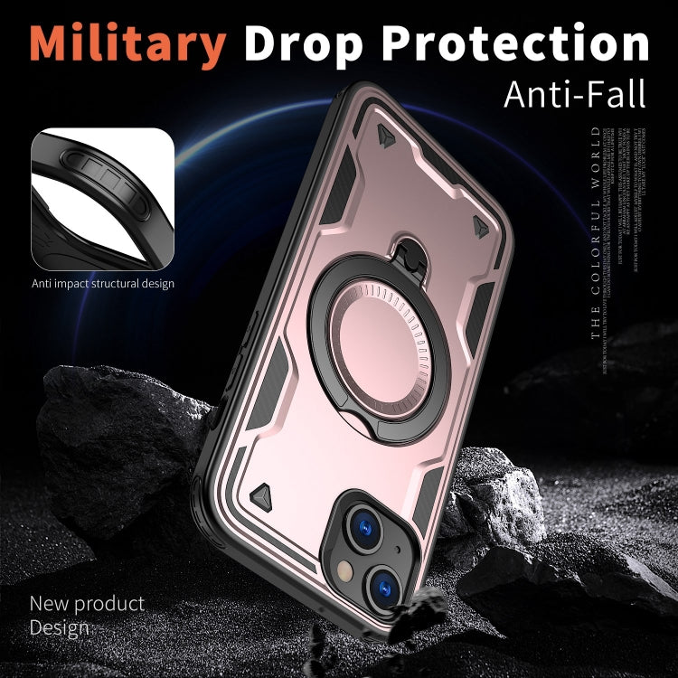 For iPhone 15 PC Hybrid TPU Armor MagSafe Ring Holder Phone Case(Rose Gold) - iPhone 15 Cases by buy2fix | Online Shopping UK | buy2fix