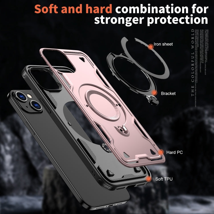 For iPhone 15 PC Hybrid TPU Armor MagSafe Ring Holder Phone Case(Rose Gold) - iPhone 15 Cases by buy2fix | Online Shopping UK | buy2fix