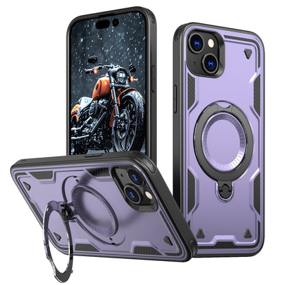 For iPhone 15 PC Hybrid TPU Armor MagSafe Ring Holder Phone Case(Purple) - iPhone 15 Cases by buy2fix | Online Shopping UK | buy2fix