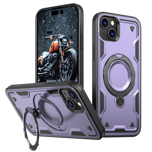 For iPhone 15 PC Hybrid TPU Armor MagSafe Ring Holder Phone Case(Purple) - iPhone 15 Cases by buy2fix | Online Shopping UK | buy2fix