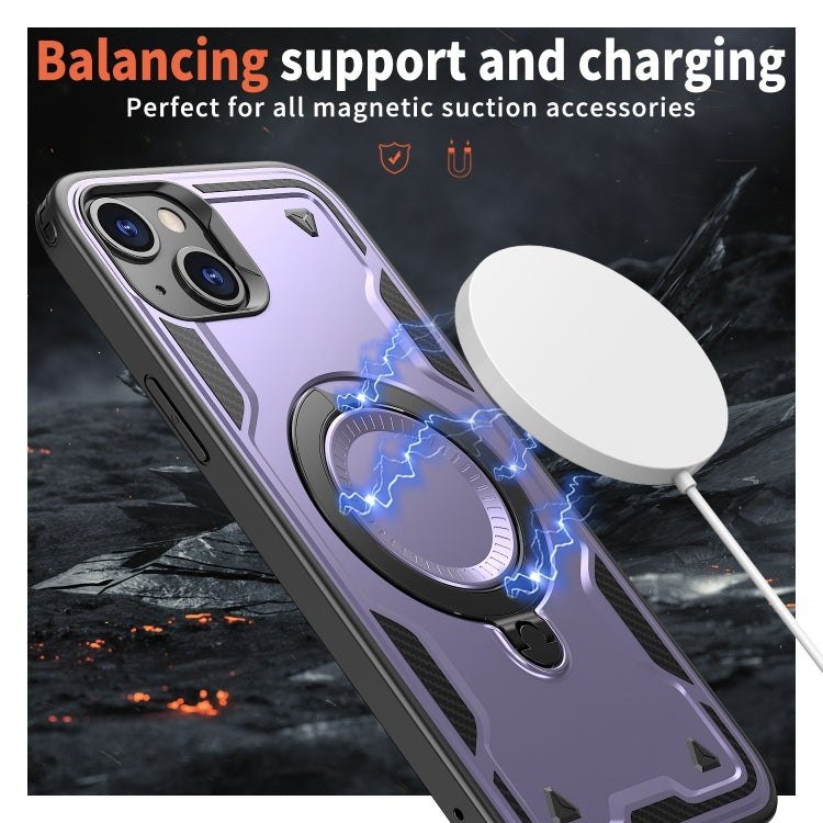 For iPhone 15 PC Hybrid TPU Armor MagSafe Ring Holder Phone Case(Purple) - iPhone 15 Cases by buy2fix | Online Shopping UK | buy2fix