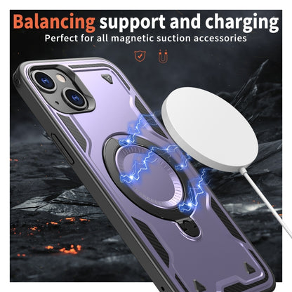 For iPhone 15 PC Hybrid TPU Armor MagSafe Ring Holder Phone Case(Purple) - iPhone 15 Cases by buy2fix | Online Shopping UK | buy2fix