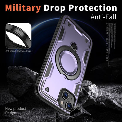 For iPhone 15 PC Hybrid TPU Armor MagSafe Ring Holder Phone Case(Purple) - iPhone 15 Cases by buy2fix | Online Shopping UK | buy2fix