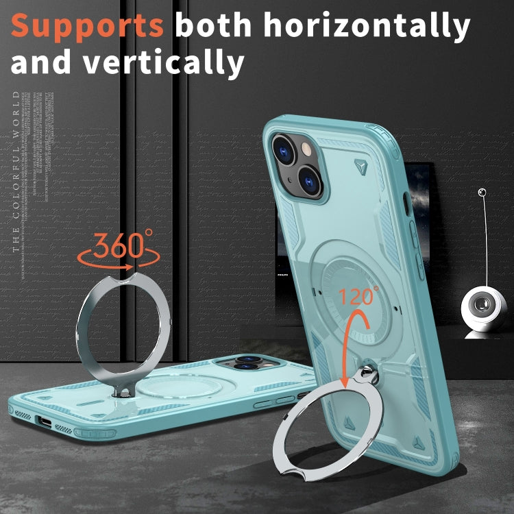 For iPhone 14 Plus PC Hybrid TPU Armor MagSafe Ring Holder Phone Case(Light Blue) - iPhone 14 Plus Cases by buy2fix | Online Shopping UK | buy2fix